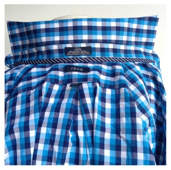 IZOD Men Blue White Plaid Long Sleeve Shirt - Picture 6 of 7